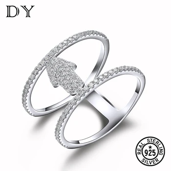 

DY 925 Sterling Silver Ring Clear Cubic Zirconia Palm Hamsa Hand Unique Finger Ring For Women Party Fashion Accessories Jewelry
