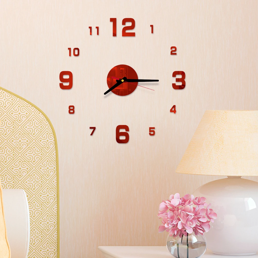 Self Adhesive 3D Wall Clock Mirror Sticker Home Living Room Decorative