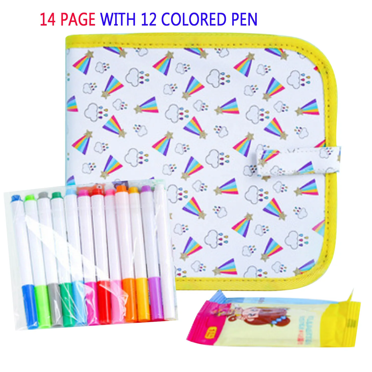 Rainbow 14-страница Портативный со стирающимися чернилами Рисование Живопись Doodle Pad книги игрушка, украшенное мозаикой из драгоценных камней, 12 шт. Цветной ручки для детей ясельного возраста подарок - Цвет: Rainbow