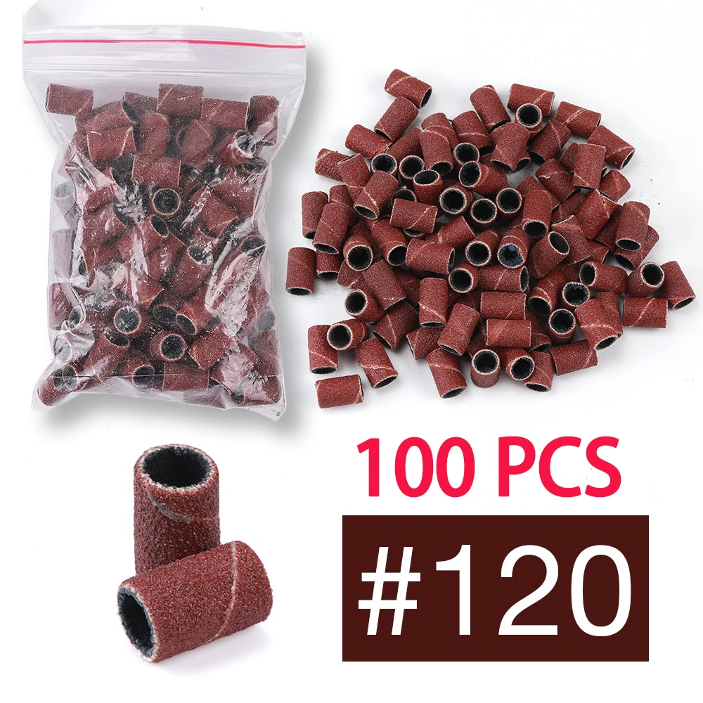 100pcs 80#/120#/180# Nail Art Sanding Bands File 6MM For UV Gel Acrylic Polish Remover For Electric Nail Machine Nail Drill Bit