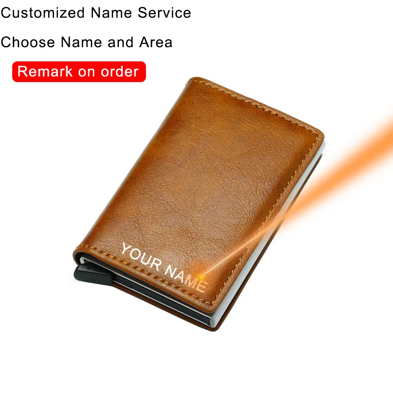 Brown(Name Service) DIENQI, карбоновый держатель для карт, кошельки, мужские, брендовые, Rfid, черная, волшебная, три сложения, кожа, тонкий мини кошелек, маленькая сумка для денег, мужские кошельки - Цвет: Brown(Name Service)
