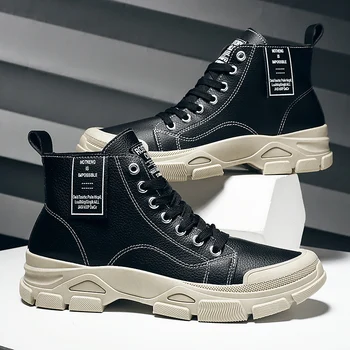 

Microfiber High Top shoes black white Fashion Men Casual Shoes Breathable Comfortable Men Sneakers Rubber Non-slip Walking Shoes