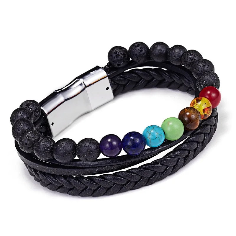 

Rinhoo 1PC Handmade Vintage 8mm Colorful Natural Stone Beads Triple Layer Magnet Bangle & Bracelet For Women Men Fashion Jewelry