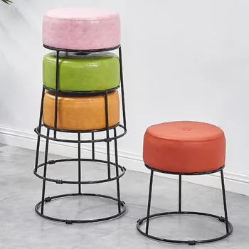 

New Modern Household Kids Stool Chair Circular Metal Dress Chair Sofa High Density Sponge Seat Stacked Multicolor