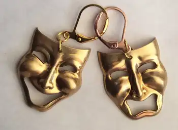 

Happy and Sad Comedy Tragedy Faces Theatre Masks Raw Silver plated/gold plated Handmade Earrings for Pierced Ears Nickel Free