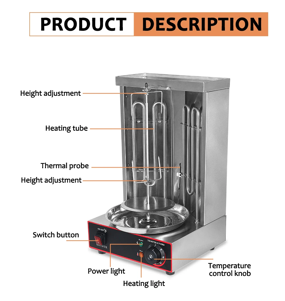 Description Picture 3 of itemITOP Electric Doner Kebab Grill Shawarma Machine Automatic Rotating BBQ Grill For Commercial Household Heating Pipe