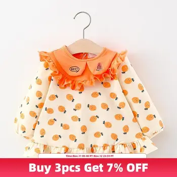 

Bear Leader Children Baby Casual Dress Kids Autumn Cute Dress Long Sleeve Strawberry Print Cartoon Outfit Ruffles Sweet Clothing