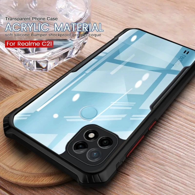 Realmi c 21 caso transparente acrílico tpu pára armadura à prova de choque proteger coque para realmy relme c21 c 21 realmec21 fundas