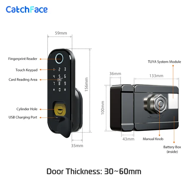 Wifi Keyless Remote Control Digital Door Lock Tuya Smart Home Fingerprint Electronic Smart Lock Waterproof Outdoor Gate Lock 3