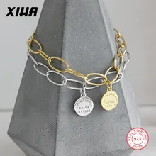 925 пробы Серебряная цепочка с надписью LOVE ALWAYS браслеты с подвесками в форме монет для женщин дизайнерские ювелирные изделия Роскошные регулируемые браслеты