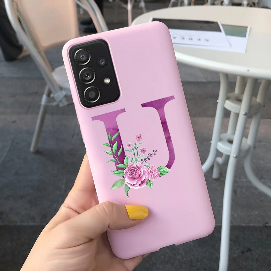 For Samsung Galaxy A52 5G A52S Case Cute Letters Floral Bumper Soft Silicone Back Cover For Samsung A52 Coque Galaxy A52 Funda phone purse