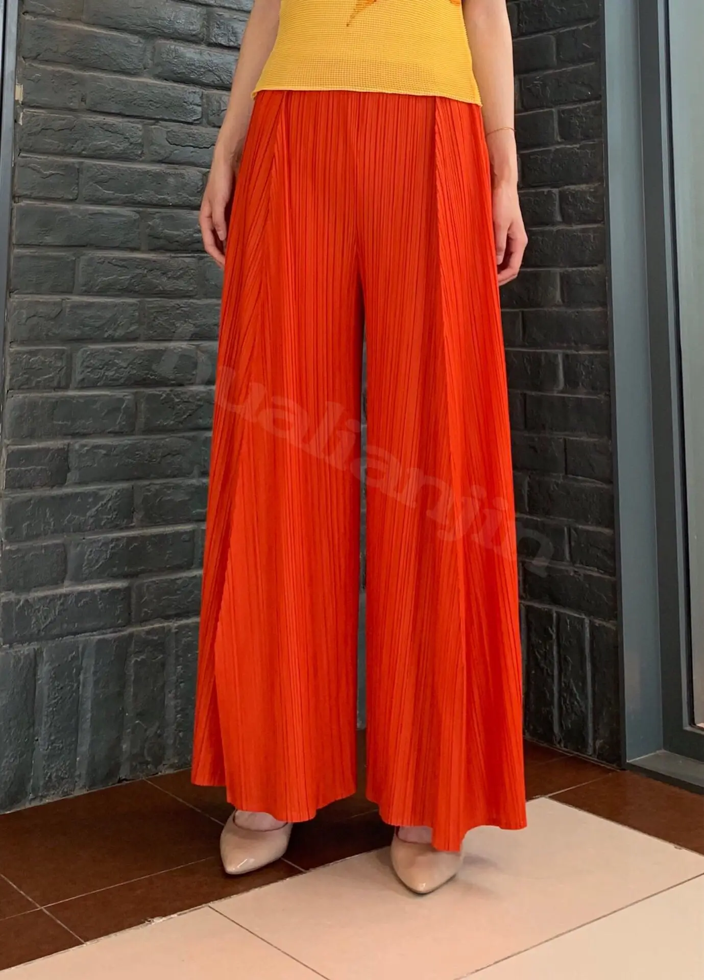 Горячая Miyake модные тонкие складные узкие боковые прямые брюки длинные штаны широкие брюки