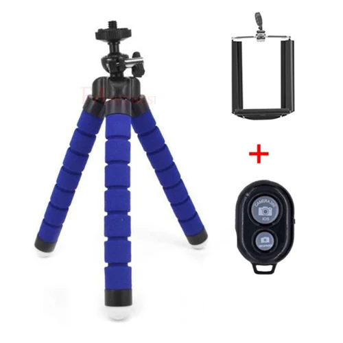 blue with remote FANGTUOSI Мини Гибкий губчатый штатив ручной монопод с беспроводной Bluetooth пульт дистанционного управления для iPhone samsung и мини камеры - Цвет: blue with remote