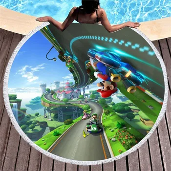 

Super Mario Round Beach Towel Tassel Kid Summer Travel Towel 150x150cm Microfiber Yoga Picnic Mat Adult Bath Shower Towel Custom