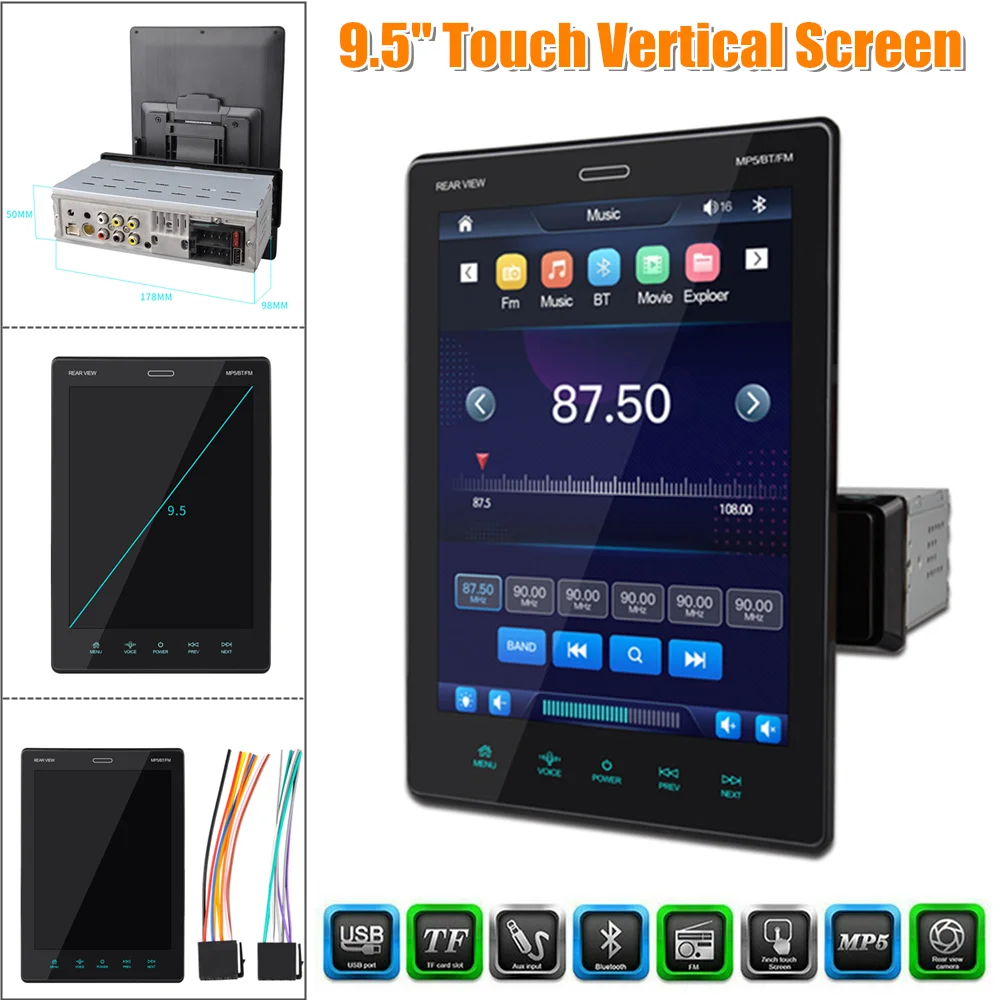 9.5" Vertical Screen Android10.1 Car Mp5 Player 9510 Hd 1din Bluetooth