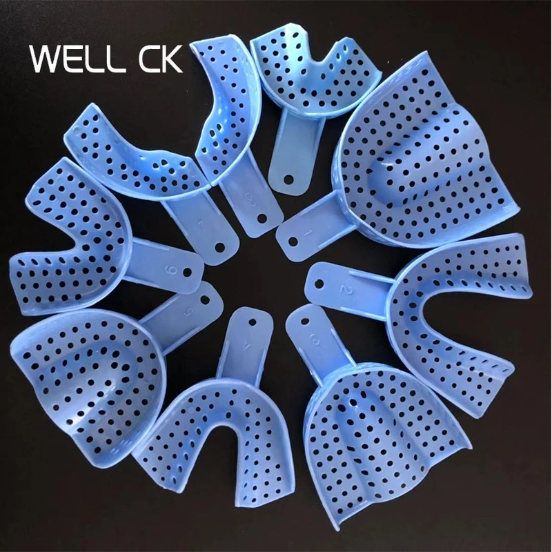 9Pcs/Set Blue Disposable Dental Impression Trays Plastic Teeth Holders