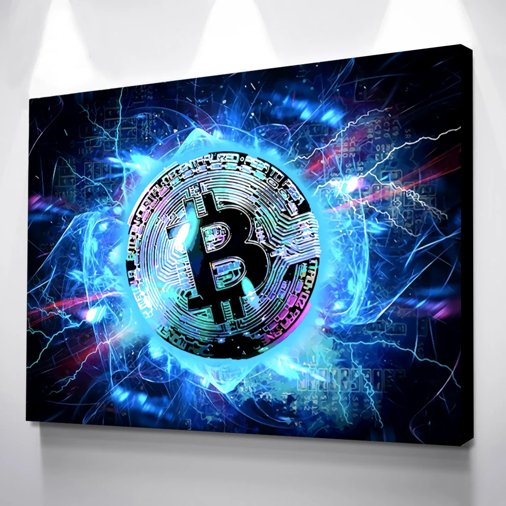 

Nordic Modern Oil Painting Poster Bedside Background Bitcoin Print Painting Neon Glow Photo Fashion Wall Art Modular Home Decor