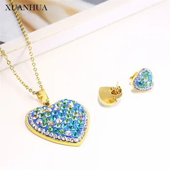 

XUANHUA Stainless Steel Woman Jewelry Sets Heart Necklace Set Of Earrings Female Jewellery Accessories Gifts For Women
