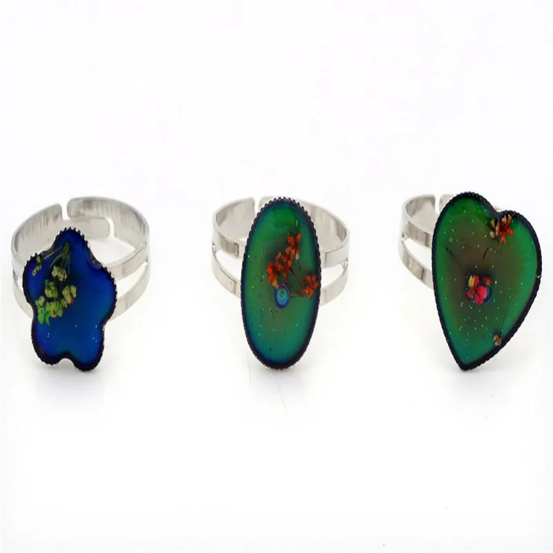 Wholesale 5pcs Chang Color Mood Rings for Women Dried Flower Adjustable Mix Lot Heart Square Shape Ring Jewelry