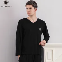 Aolamegs Men Pajamas Set Solid Color Sleepwear Soft Plus Size Loose Casual Long Sleeve Comfortable Fashion Advanced Homewear Aolamegs Men Pajamas Set Solid Color Sleepwear Soft Plus Size Loose Casual Long Sleeve Comfortable Fashion Advanced Homewear