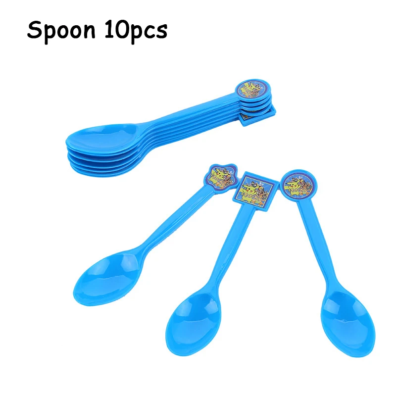 Pokemon Go Пикачу принадлежности для тематической вечеринки посуда тарелка воздушные шары салфетка чашка для детского душа вечерние украшения для дня рождения - Цвет: Spoon 10pcs
