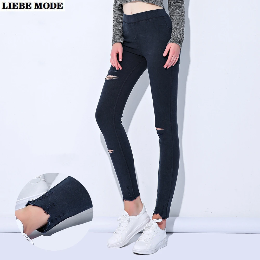 

Women's High Waist Hole Ripped Jeans for Women Stretch Pencil Pants Slim Skinny Leggings Female Autumn Jean Femme 5XL