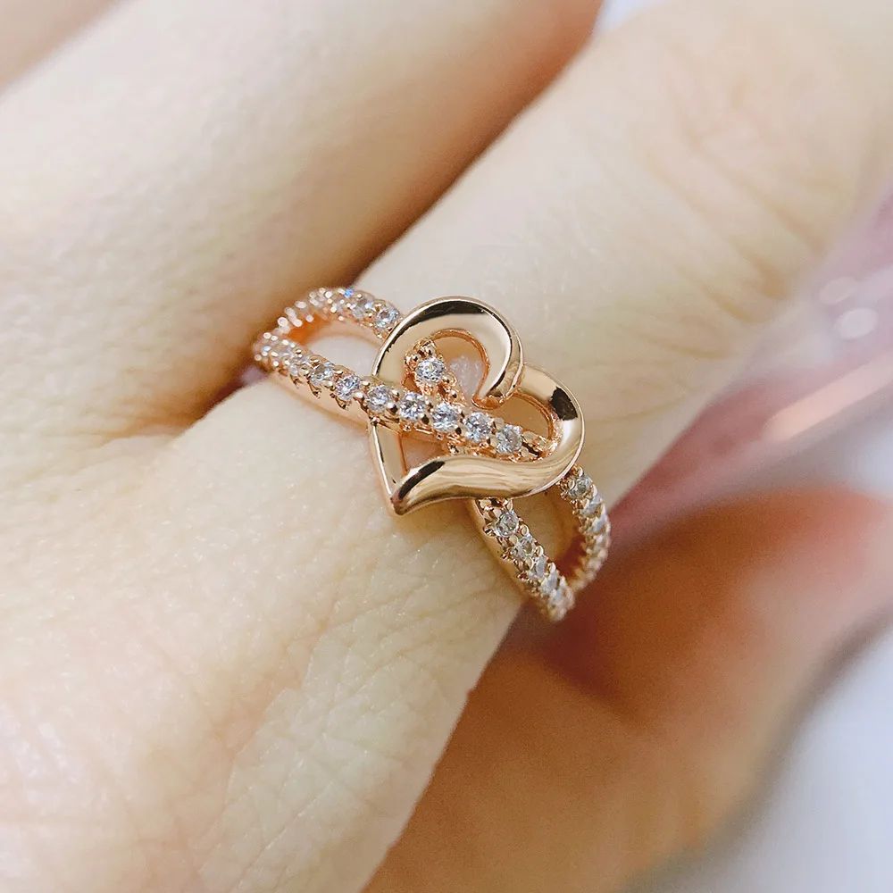 Double Fair Romantic Heart Rings For Women Wedding Engagement Finger Midi Rings Crystal