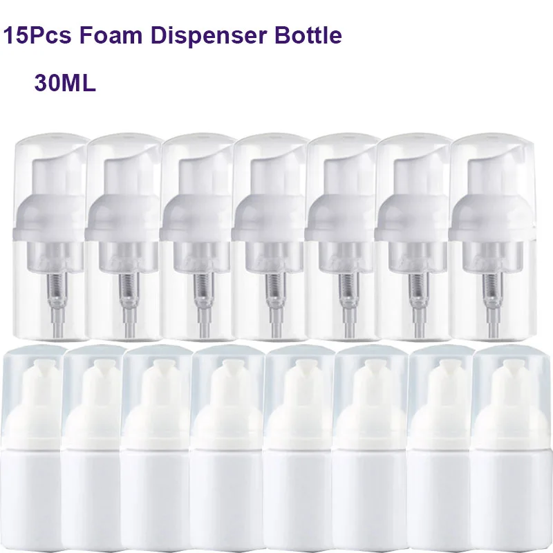 15Pack 30ML Mini Foam Bottle Refillable Foaming Soap Dispenser Pump
