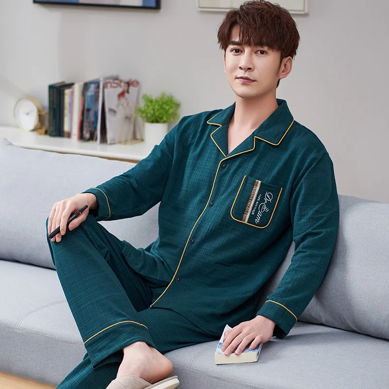 

Pajamas Men's Spring and Autumn Cotton Long-sleeved Home Clothes Men's Loose Plus Size Dad Middle-aged and Elderly Dormir Tops