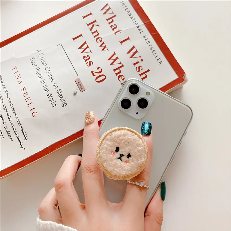 Cute Plush Teddy Dog Cartoon Round Universal Smart Mobile Phone Ring Holder Airbag Gasbag Fold Stand Bracket Mount For IPhone