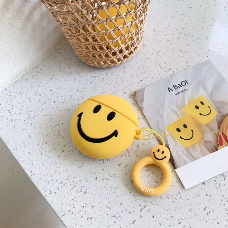 For AirPods Case 3D Cartoon Smiley face Earphone Case For Apple Airpods Kawaii Funny Protect Cover with Finger Ring Strap