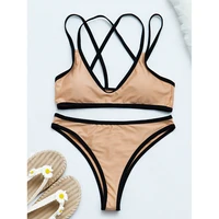 Cross Bandage Bikini WoSexy Swimsuit Patchwork Swimwear Two Pieces Bikini Set Brazilian Bathing Suits Beach Wear