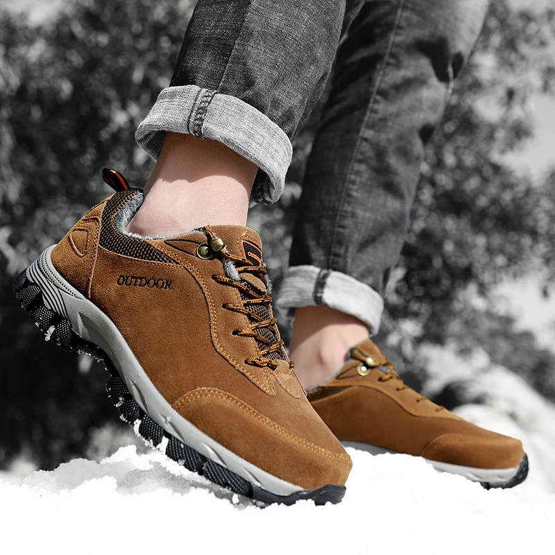 Fhlyiy/высококачественные мужские ботинки; зимняя мужская повседневная плюшевая теплая обувь; ботинки для альпинизма; уличные спортивные Трекинговые ботинки