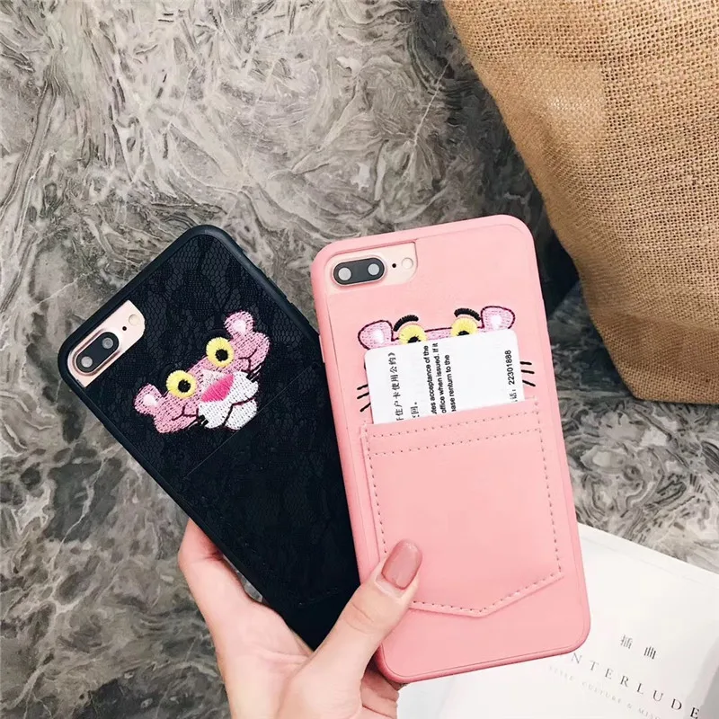 Чехлы JAMULAR из искусственной кожи с вышивкой и розовой пантерой для iPhone 7 XS MAX X XR 8 6 6s