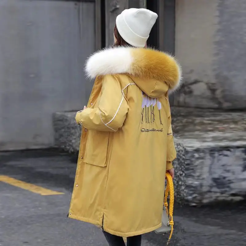 Женские парки, куртка, женские пальто, зима, корейский удлиненный, сохраняющий тепло, плюс размер, женское спортивное пальто Harajuku, уличный стиль