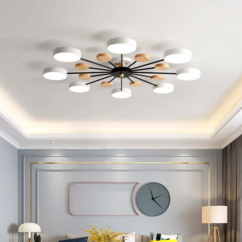 lamparas de arana de madera de luz led nordica easy replac las bombillas para los accesorios de iluminacion de la sala de estar negro blanco gris