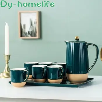 

Nordic Phnom Penh White and Green Ceramic Coffee Tea Set Family Restaurant Teahouse Supplies Pot Cup Tray Coffee Set Tea Set