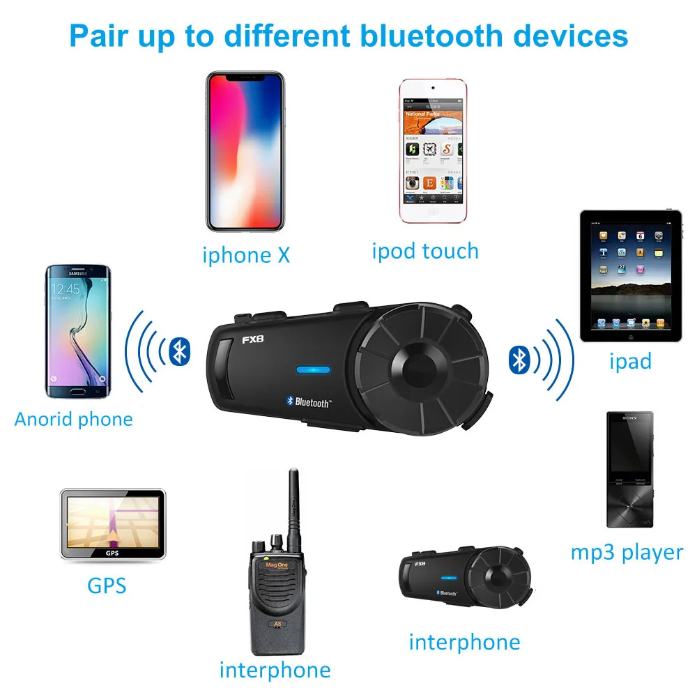 Гарнитура для мотоциклетного шлема Fodsports FX8 Bluetooth 1000 м 2 шт.|bt interphone|motorcycle helmet