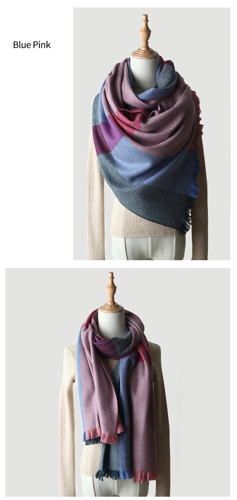 Кашемировый шарф для женщин и мужчин, клетчатые кашемировые шарфы, женские зимние теплые клетчатые длинные шарфы с кисточкой, шаль, обертывания, кашемир