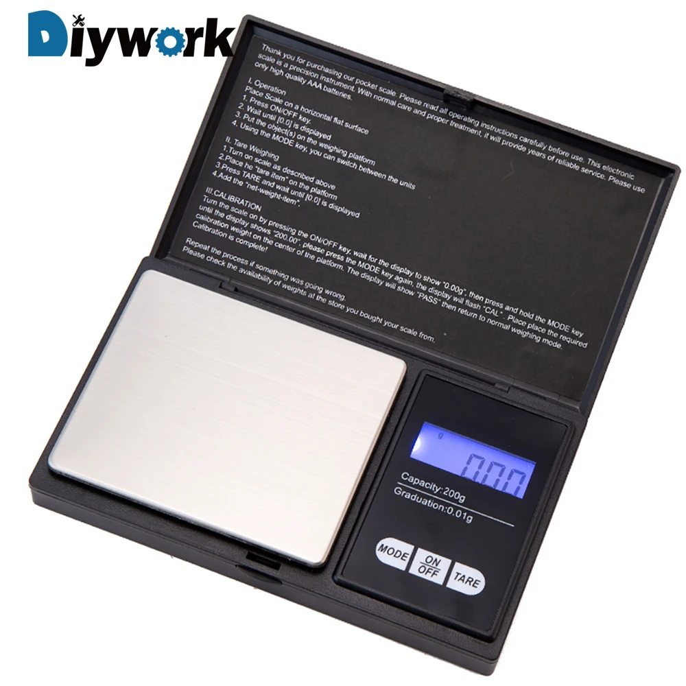 DIYWORK 200 г-0,01 г Мини цифровые весы высокой точности с подсветкой точные ЖК-электрические настольные весы для ювелирных изделий грамм вес кухни
