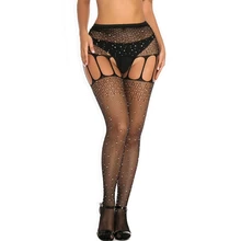 Mulher lingerie sexy rhinestone meias eróticas hombre malha aberta virilha fishnet panty bottom lntimate conjunto para o sexo