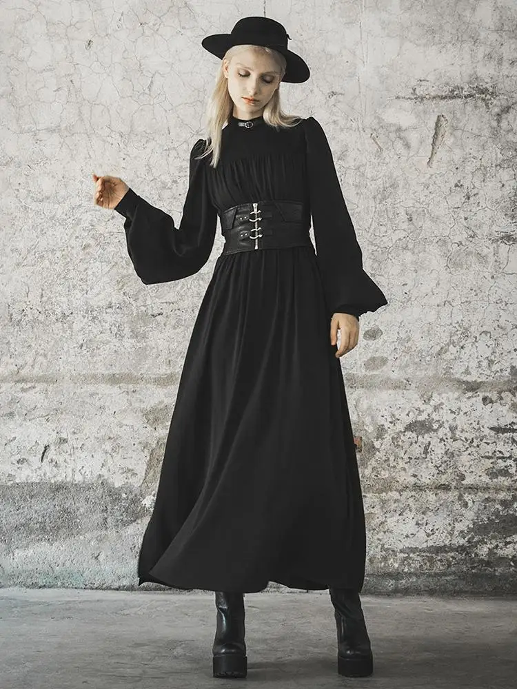 Punk Rave Vrouwen Goth Flare Mouw Side Slit Chiffon Maxi Jurk PQ-638 Punk Rave Vrouwen Goth Flare Mouw Side Slit Chiffon Maxi Jurk PQ-638