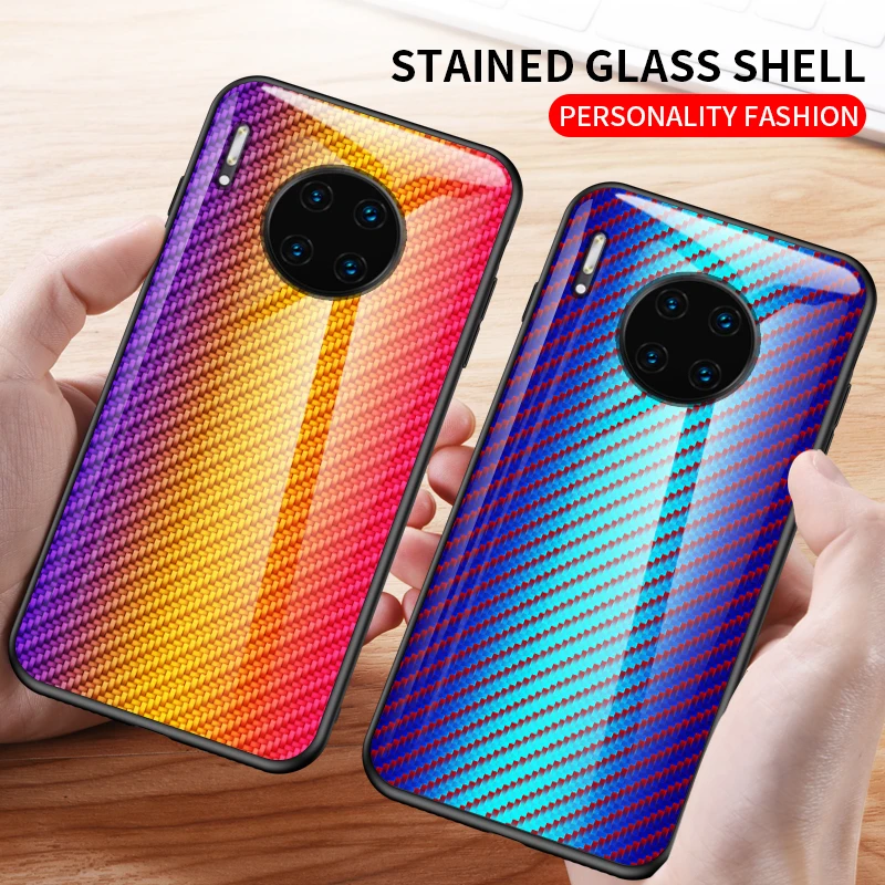 Glass Phone Cover Case For Huawei P Smart P10 P20 P30 Mate 9 10 20 30 Pro Lite Honor Play 8X 8 Carbon Fiber Cases | Мобильные