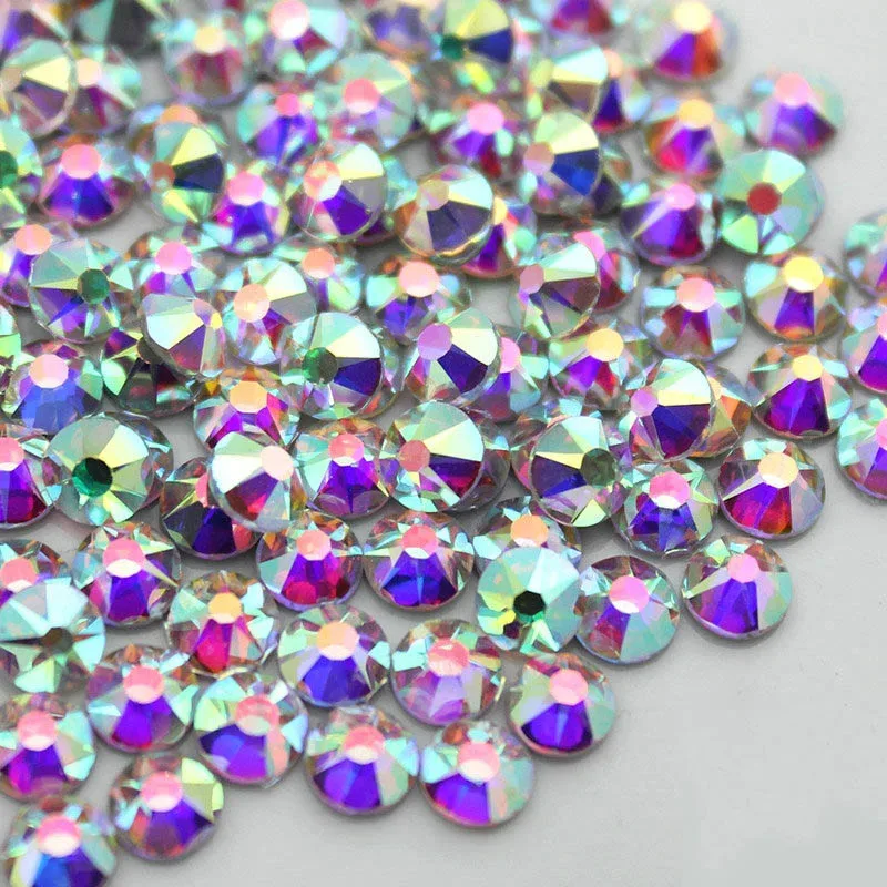 Crystal AB New Faceted Cut Facets 8 big 8 small Rhinestones Glass Hotfix Stone on Clothes Garment