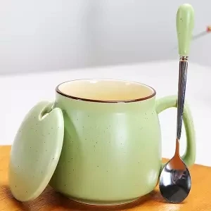 Чашка для завтрака керамическая чашка с крышкой Ложка марка чашка креативная чашка для молока пара простая чашка офисная кофейная чашка кофейные кружки Милая чашка - Цвет: 400ML set
