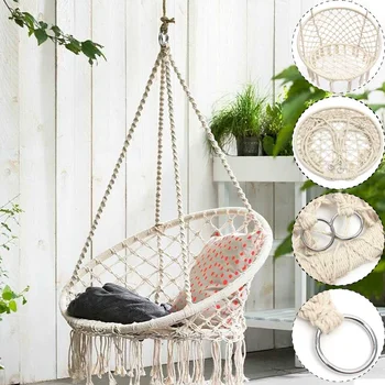 

Nordic Cotton Rope Hammock Chair Handmade Knitted Indoor Outdoor Kids Swing Bed Adult Swinging Hanging Chair Hammock