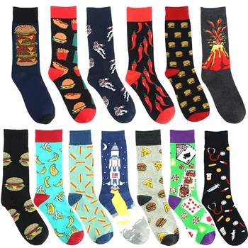 

Cartoon Astronauts Funny Socks Women Banana Hamburg Pizza Cute Sokken Chaussette Femme Jacquard Skarpety Calcetines Divertidos