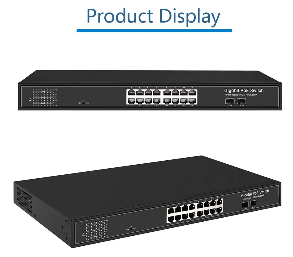 16 портов PoE сетевой гигабитный коммутатор с 2 гигабитными SFP 24 PoE 2 SFP порта Gigbit PoE 48 в стандартный PoE Ethernet сетевой коммутатор