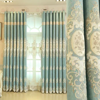 

2019 New European Embroidered Completely Obscured Curtains for Living Dining Room Bedroom luxury curtains for living room
