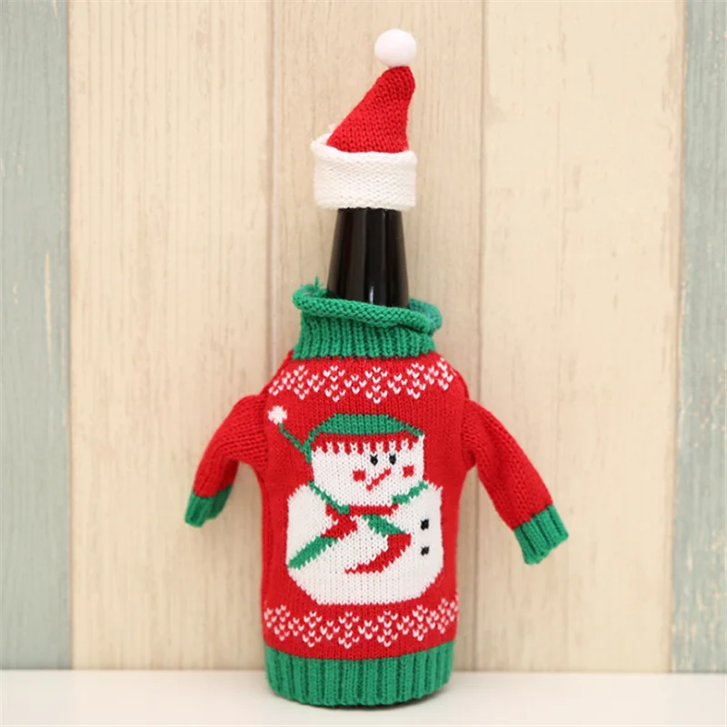 Knitted Christmas Bottle Set Sweater Red Wine Cover Christmas Beer Bottle Decoration Xmas Home Decor Festival Atmosphere Xmas